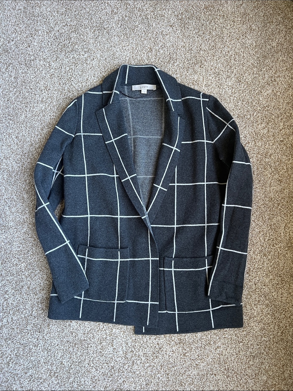 LOFT Gray Windowpane Knit Blazer